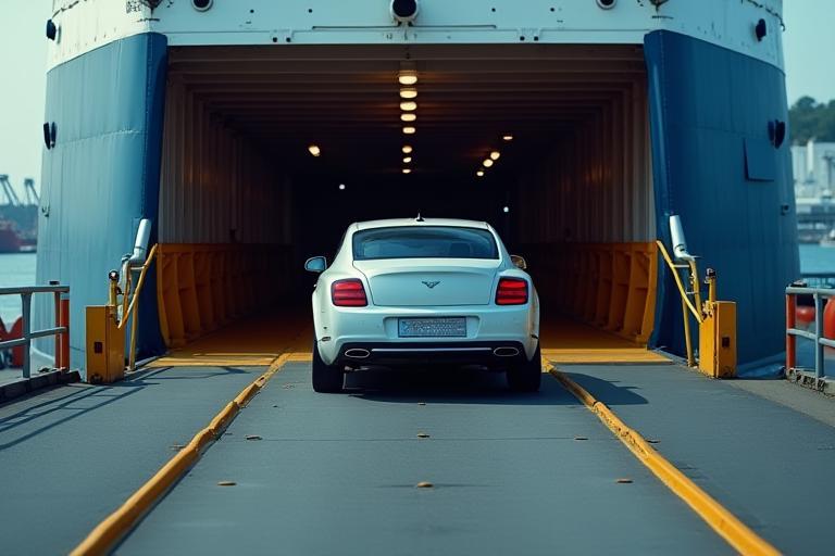 Ein Auto fährt auf die Fähre von Ostsee Link Ferries